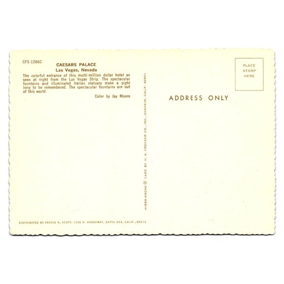 Vintage Postcard Caesars Palace Evening Lights Fountain Casino Hotel Gambling Va - Picture 2 of 2